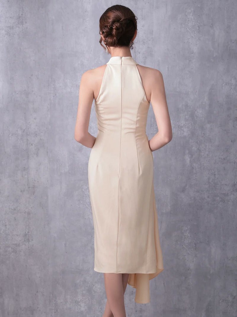 Veautt ヴュート ホルターネックウエストベルトアシンメトリーフレアミディアムドレス  vt022601