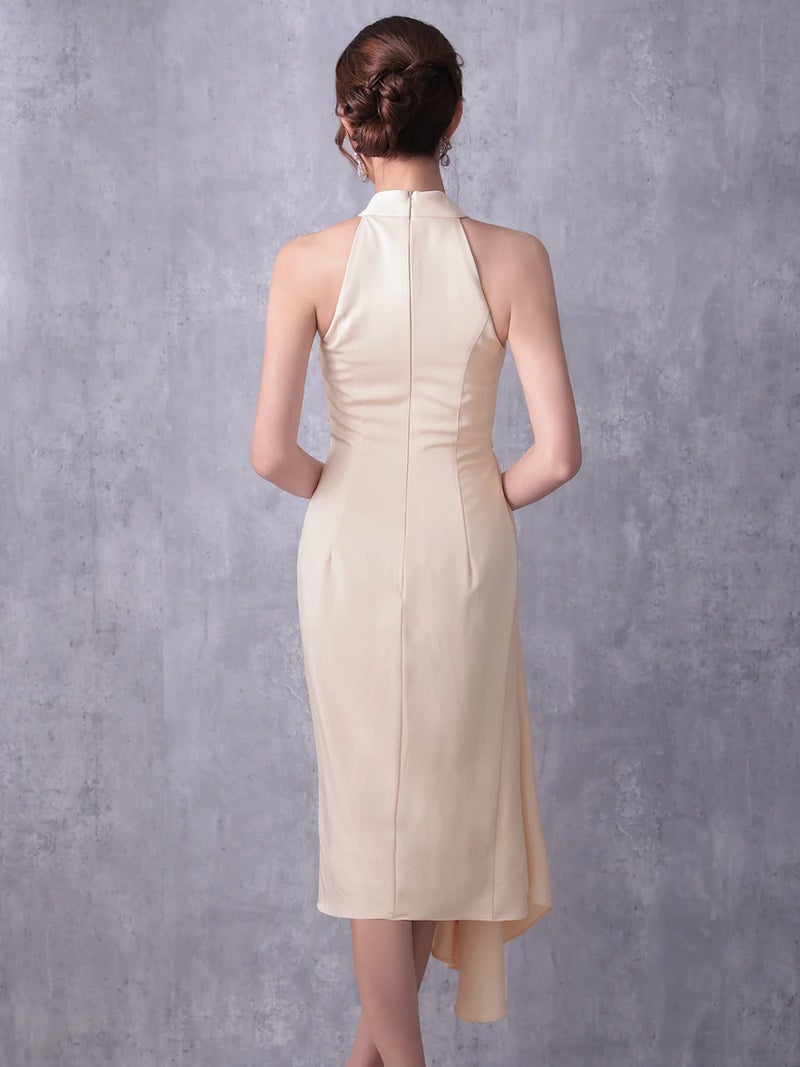 Veautt ヴュート ホルターネックウエストベルトアシンメトリーフレアミディアムドレス  vt022601