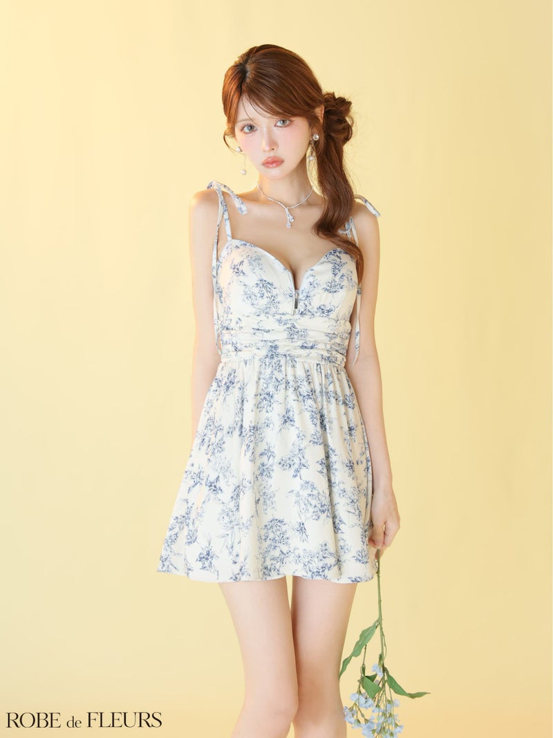 ROBE de FLEURS ローブドフルール 【XSサイズあり】 クラシカルフラワーフレアミニキャバドレス fm4623-c