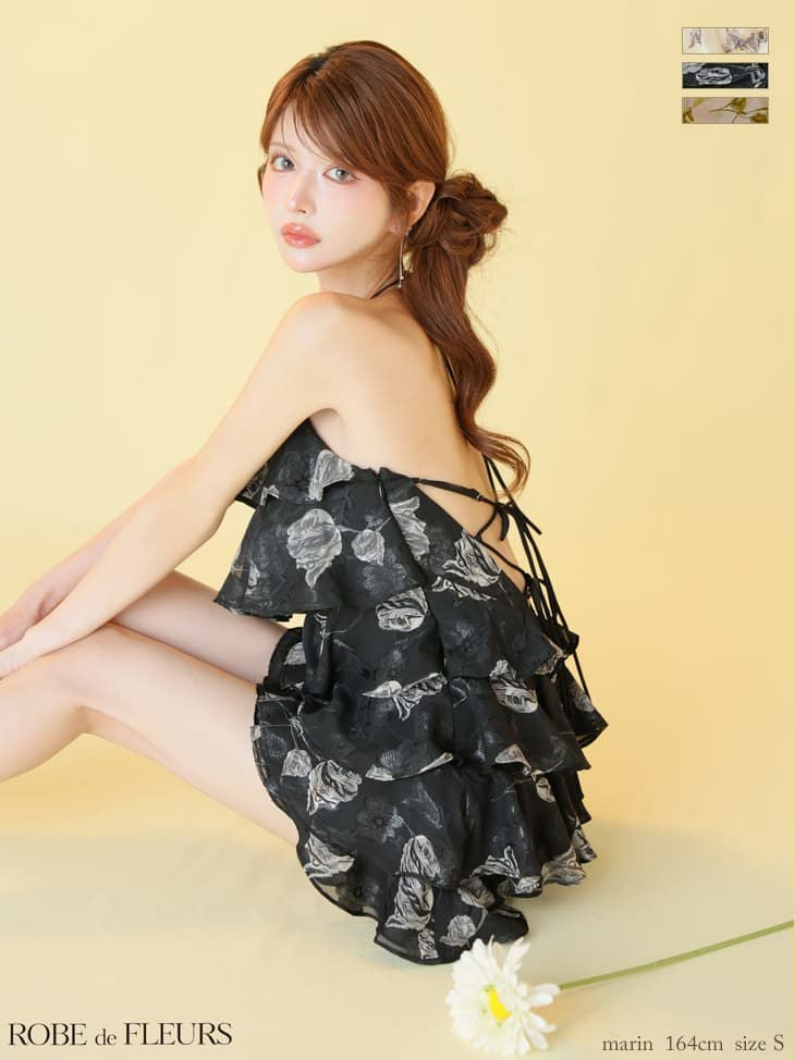 ROBE de FLEURS ローブドフルール 【XSサイズあり】フラワージャガードシフォンティアードミニキャバドレス fm4503-c