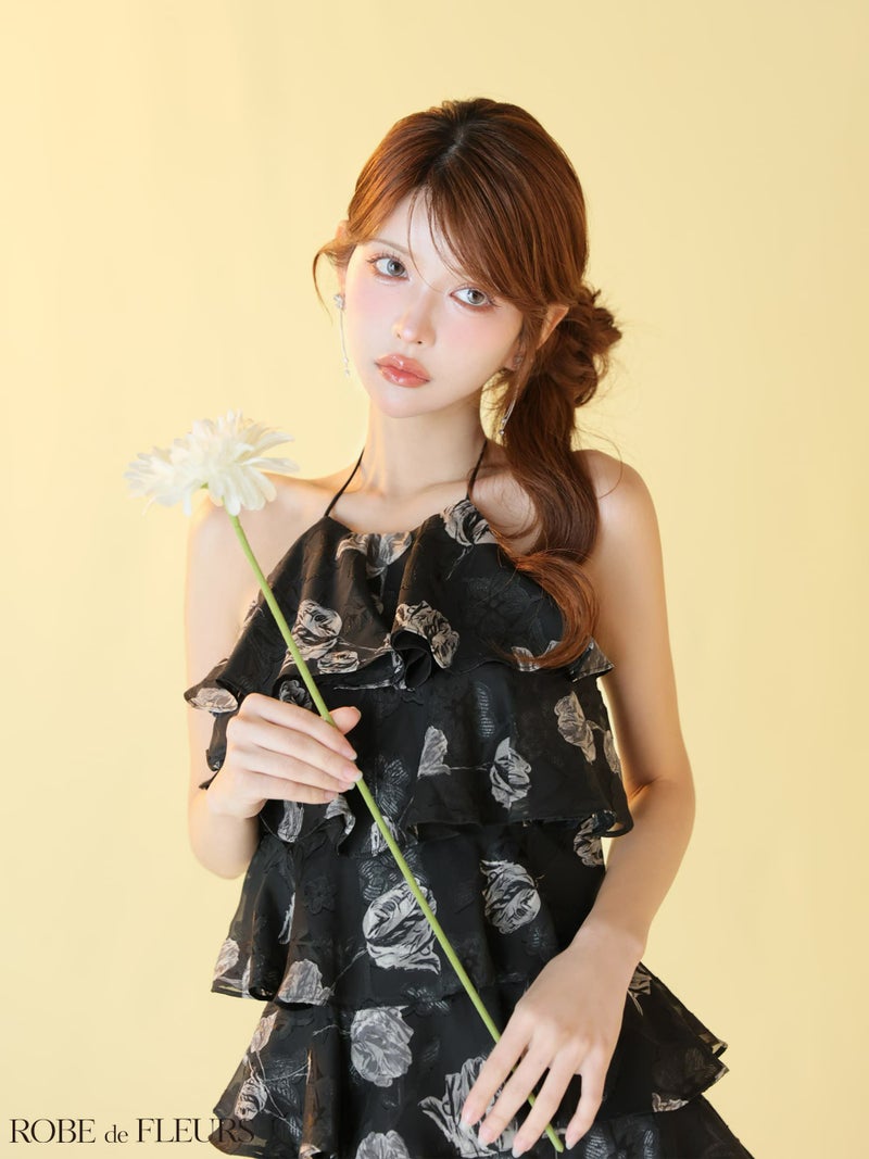 ROBE de FLEURS ローブドフルール 【XSサイズあり】フラワージャガードシフォンティアードミニキャバドレス fm4503-c