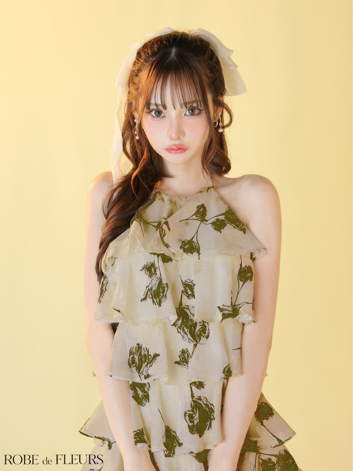 ROBE de FLEURS ローブドフルール 【XSサイズあり】フラワージャガードシフォンティアードミニキャバドレス fm4503-c