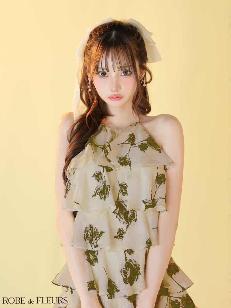 ROBE de FLEURS ローブドフルール 【XSサイズあり】フラワージャガードシフォンティアードミニキャバドレス fm4503-c