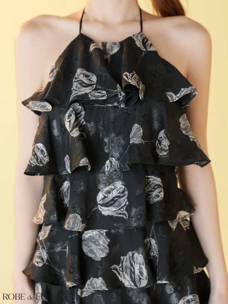 ROBE de FLEURS ローブドフルール 【XSサイズあり】フラワージャガードシフォンティアードミニキャバドレス fm4503-c