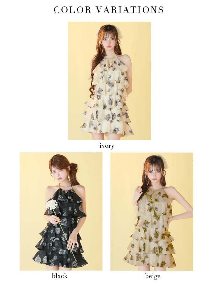 ROBE de FLEURS ローブドフルール 【XSサイズあり】フラワージャガードシフォンティアードミニキャバドレス fm4503-c