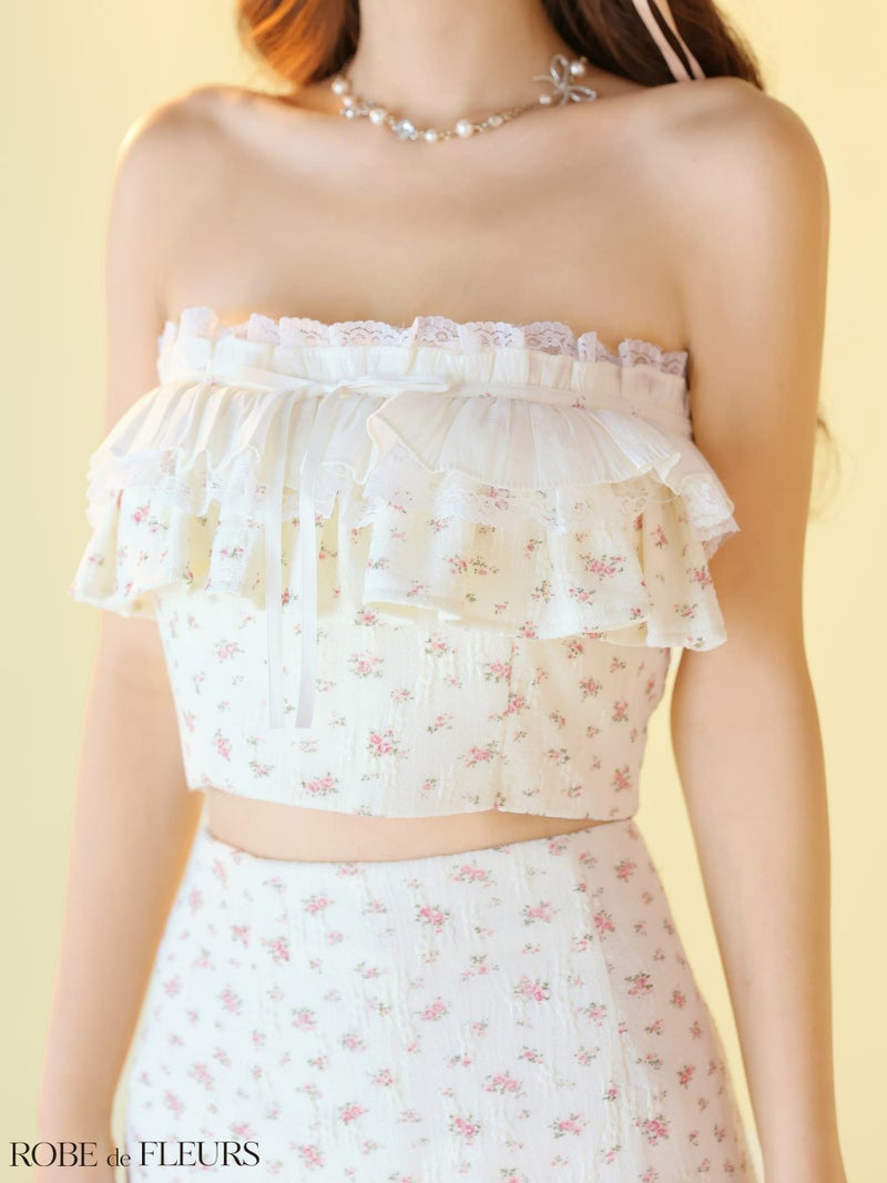 ROBE de FLEURS ローブドフルール 【XSサイズあり】小花柄レースフリルセットアップミニキャバドレス fm3495-c