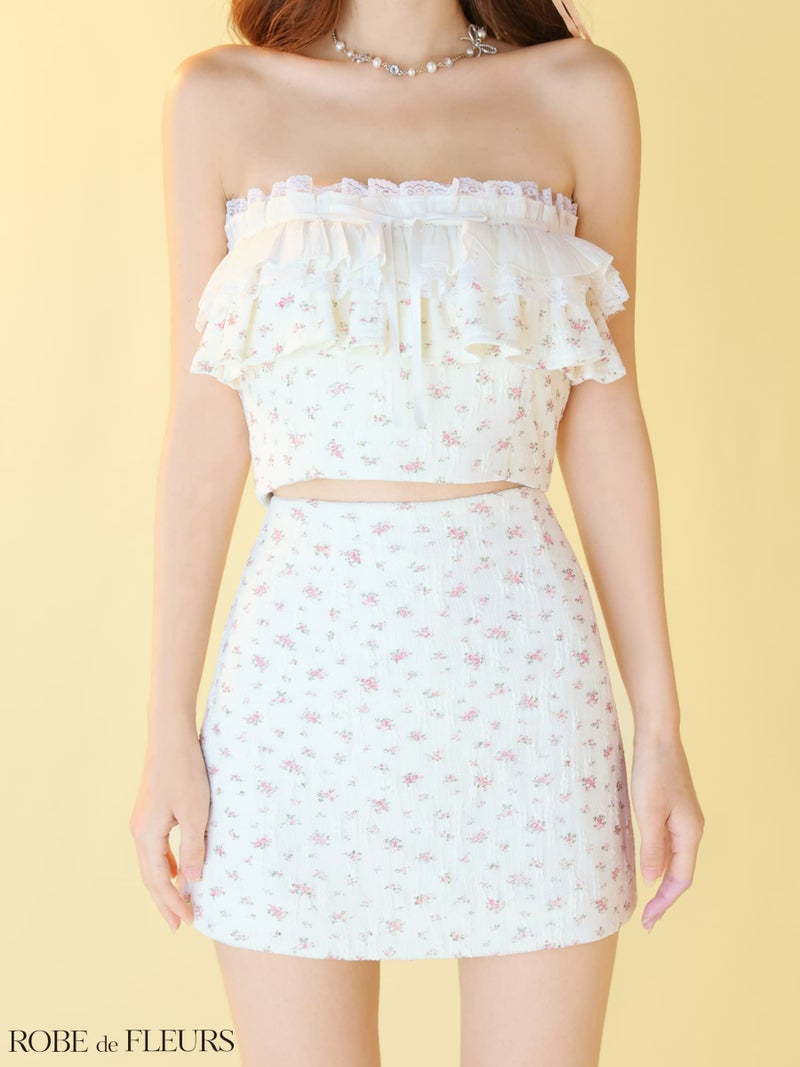 ROBE de FLEURS ローブドフルール 【XSサイズあり】小花柄レースフリルセットアップミニキャバドレス fm3495-c