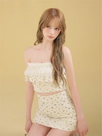 ROBE de FLEURS ローブドフルール 【XSサイズあり】小花柄レースフリルセットアップミニキャバドレス fm3495-c
