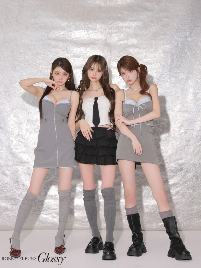 Glossy ローブドフルールグロッシー 【XS～Lサイズあり】バイカラーキャミレイヤードセットアップミニキャバドレス gl4221-c