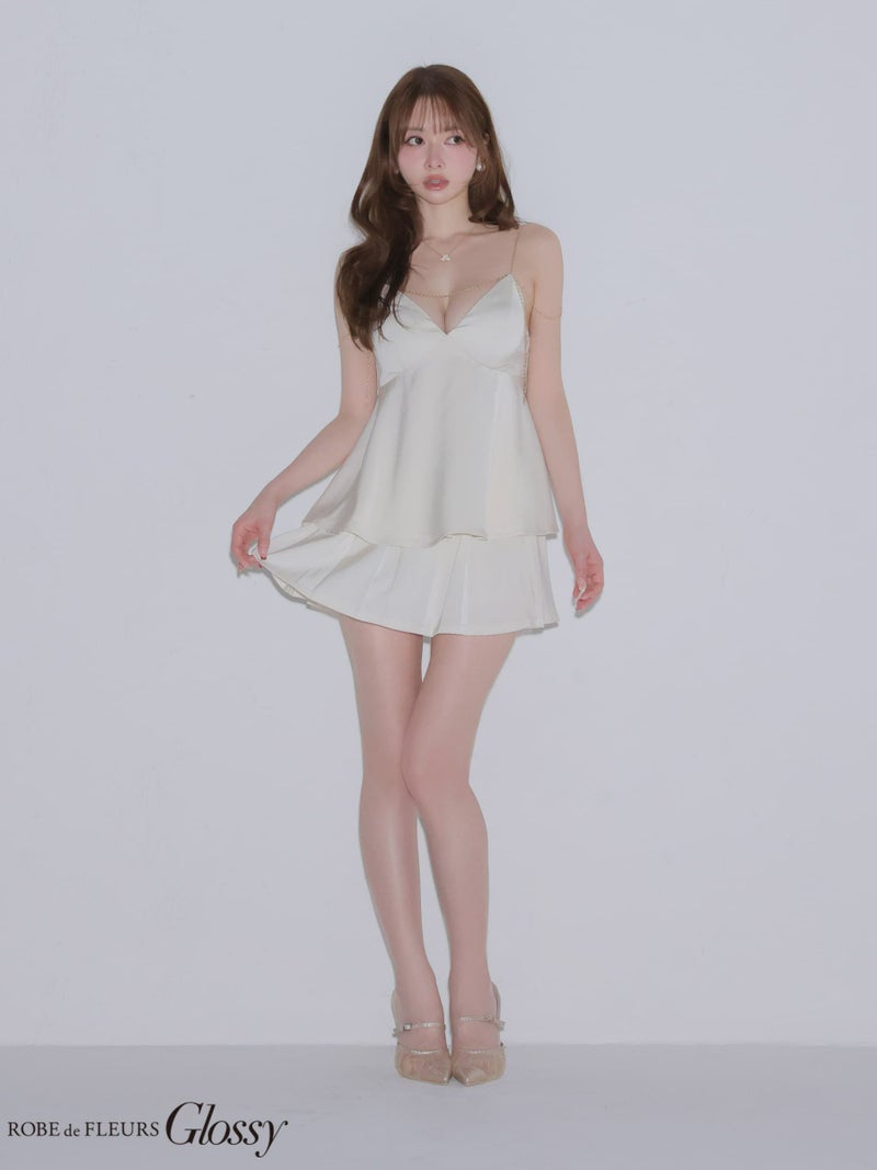 Glossy ローブドフルールグロッシー 【XSサイズあり】 チェーンサテンセットアップミニキャバドレス gl4640-c
