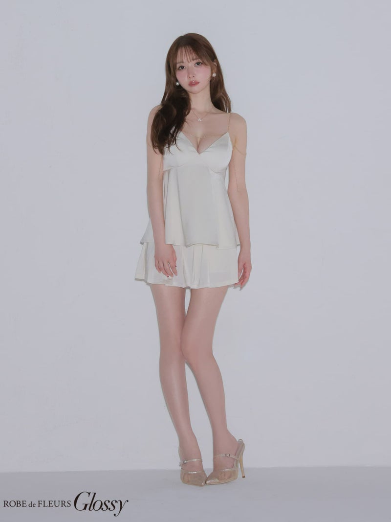 Glossy ローブドフルールグロッシー 【XSサイズあり】 チェーンサテンセットアップミニキャバドレス gl4640-c