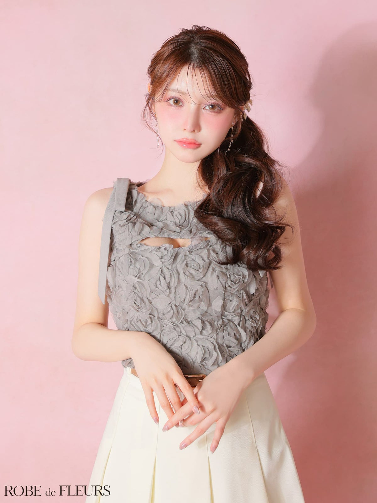 ROBE de FLEURS ローブドフルール 【XSサイズあり】 フラワーレースリボンセットアップミニキャバドレス fm4340-c