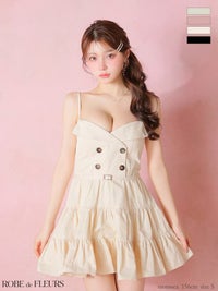 ROBE de FLEURS ローブドフルール 【XSサイズあり】 光沢ツイルダブルボタンティアードミニキャミキャバドレス fm3491-c