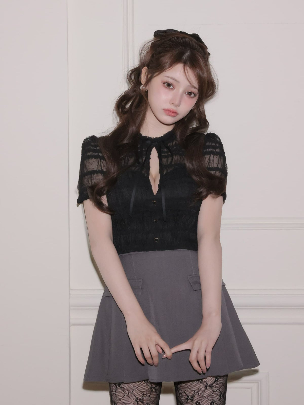 ROBE de FLEURS ローブドフルール 【XSサイズあり】 ドットフリルリボンセットアップミニキャバドレス fm4639-c