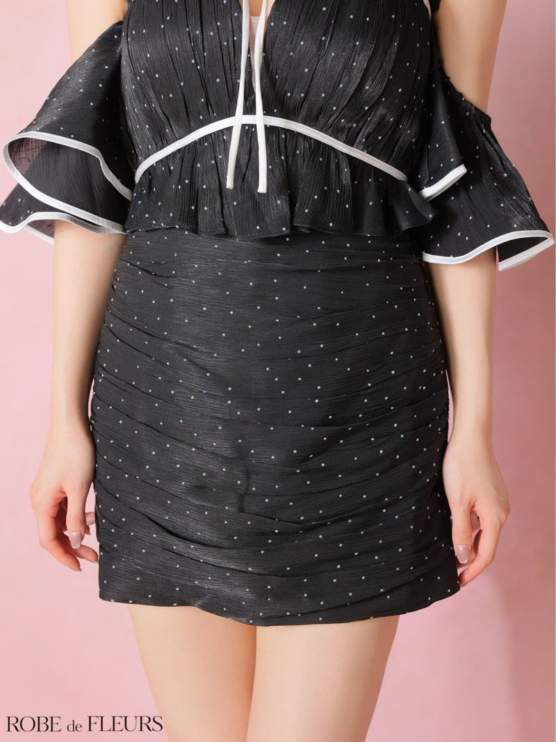 ROBE de FLEURS ローブドフルール 【XSサイズあり】 ドットラメシフォンオフショルセットアップミニキャバドレス fm4347-c