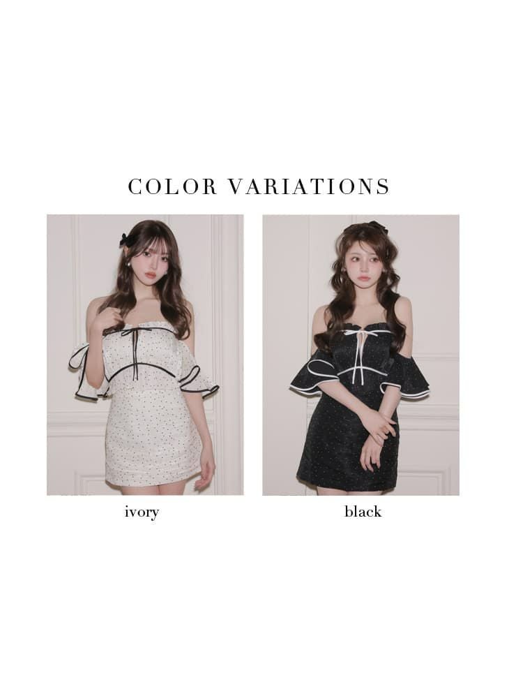 ROBE de FLEURS ローブドフルール 【XSサイズあり】 ドットラメシフォンオフショルセットアップミニキャバドレス fm4347-c