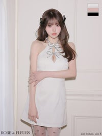 ROBE de FLEURS ローブドフルール 【XSサイズあり】 ツイードビジューリボンホルターミニキャバドレス fm4163-c