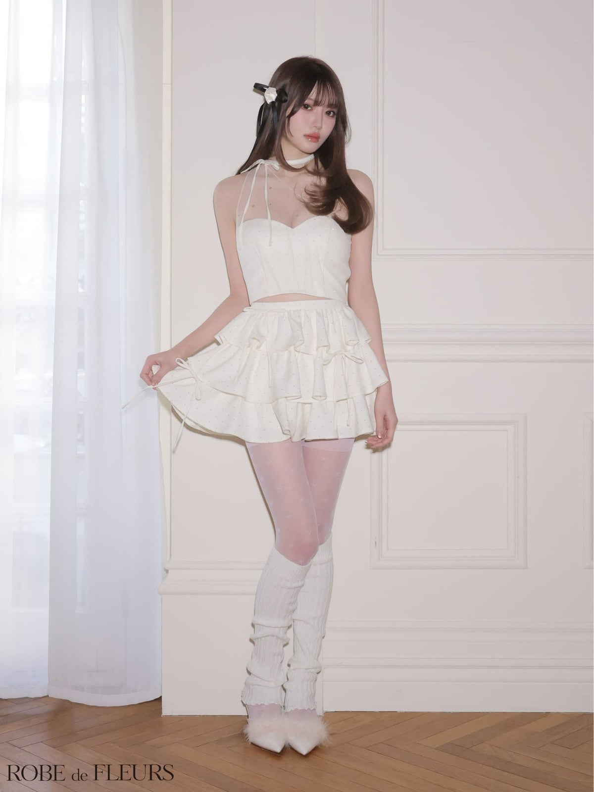 ROBE de FLEURS ローブドフルール 【XSサイズあり】 ストーンワンショルティアードツーピースミニキャバドレス fm4152-c