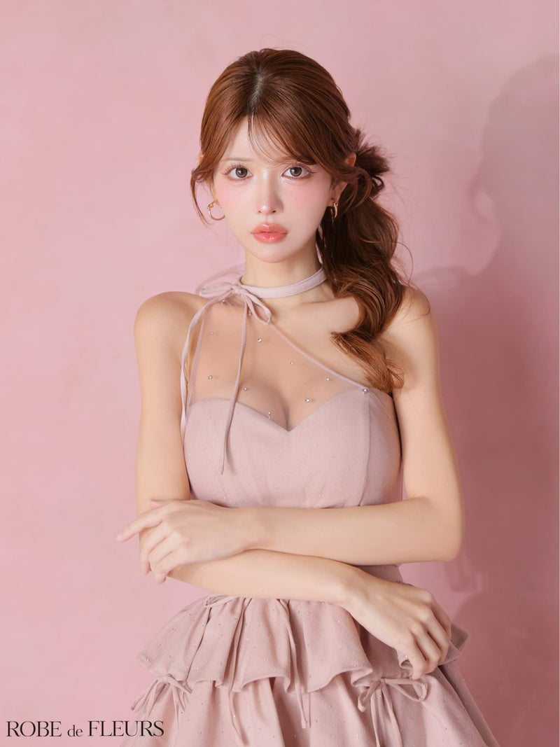 ROBE de FLEURS ローブドフルール 【XSサイズあり】 ストーンワンショルティアードツーピースミニキャバドレス fm4152-c