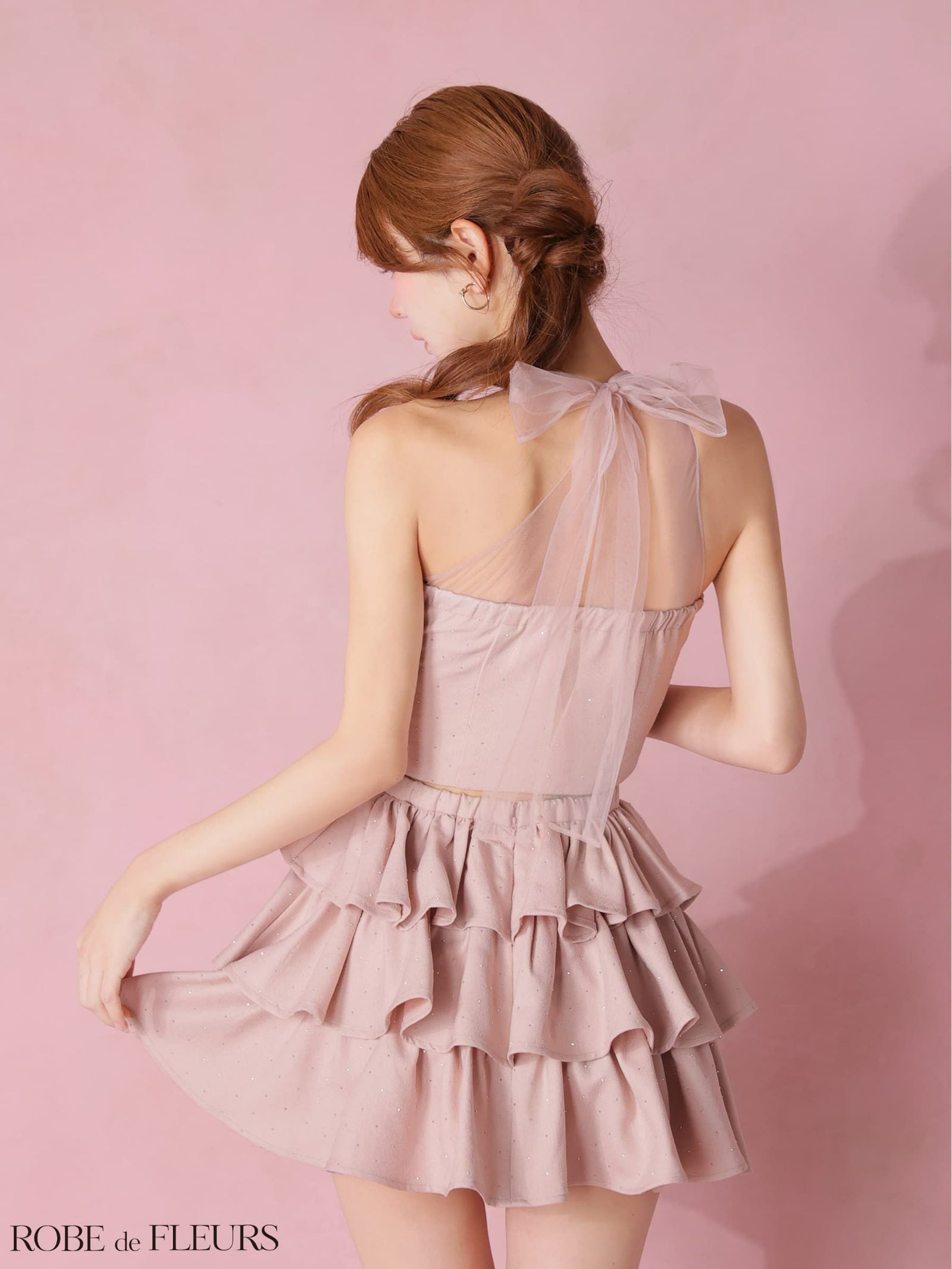 ROBE de FLEURS ローブドフルール 【XSサイズあり】 ストーンワンショルティアードツーピースミニキャバドレス fm4152-c