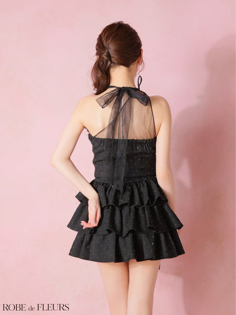 ROBE de FLEURS ローブドフルール 【XSサイズあり】 ストーンワンショルティアードツーピースミニキャバドレス fm4152-c