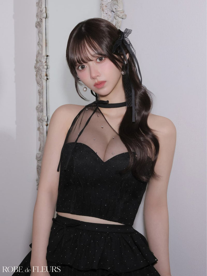 ROBE de FLEURS ローブドフルール 【XSサイズあり】 ストーンワンショルティアードツーピースミニキャバドレス fm4152-c