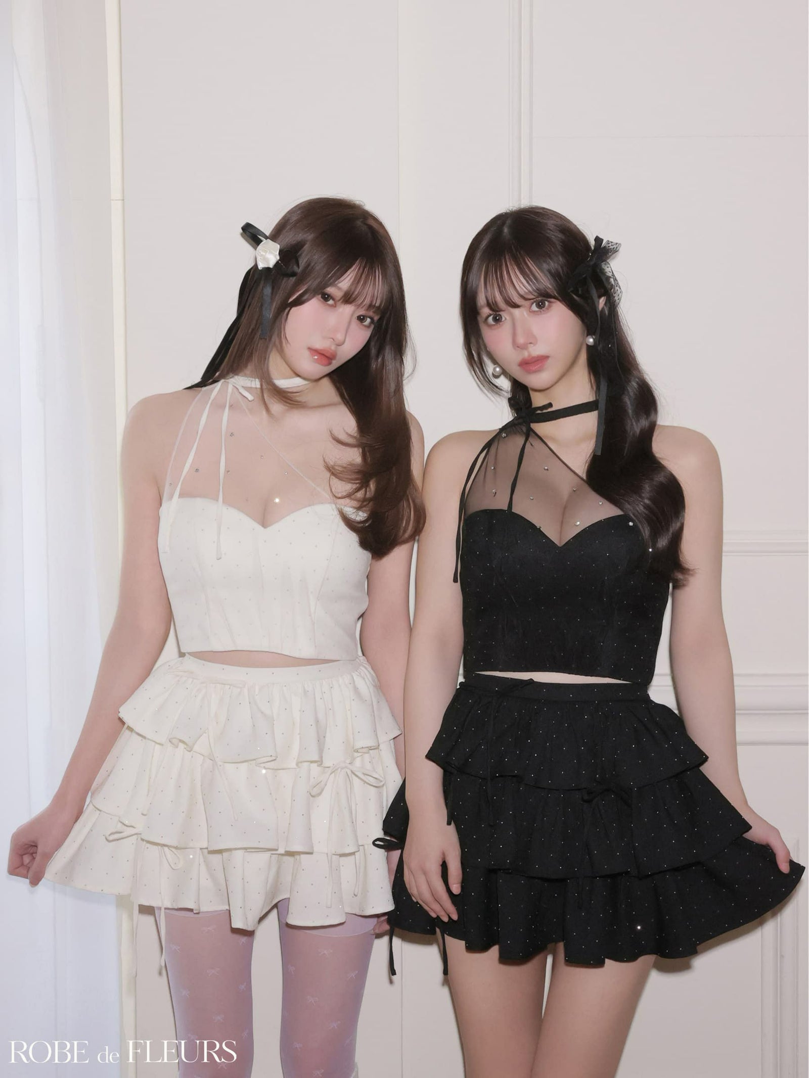 ROBE de FLEURS ローブドフルール 【XSサイズあり】 ストーンワンショルティアードツーピースミニキャバドレス fm4152-c