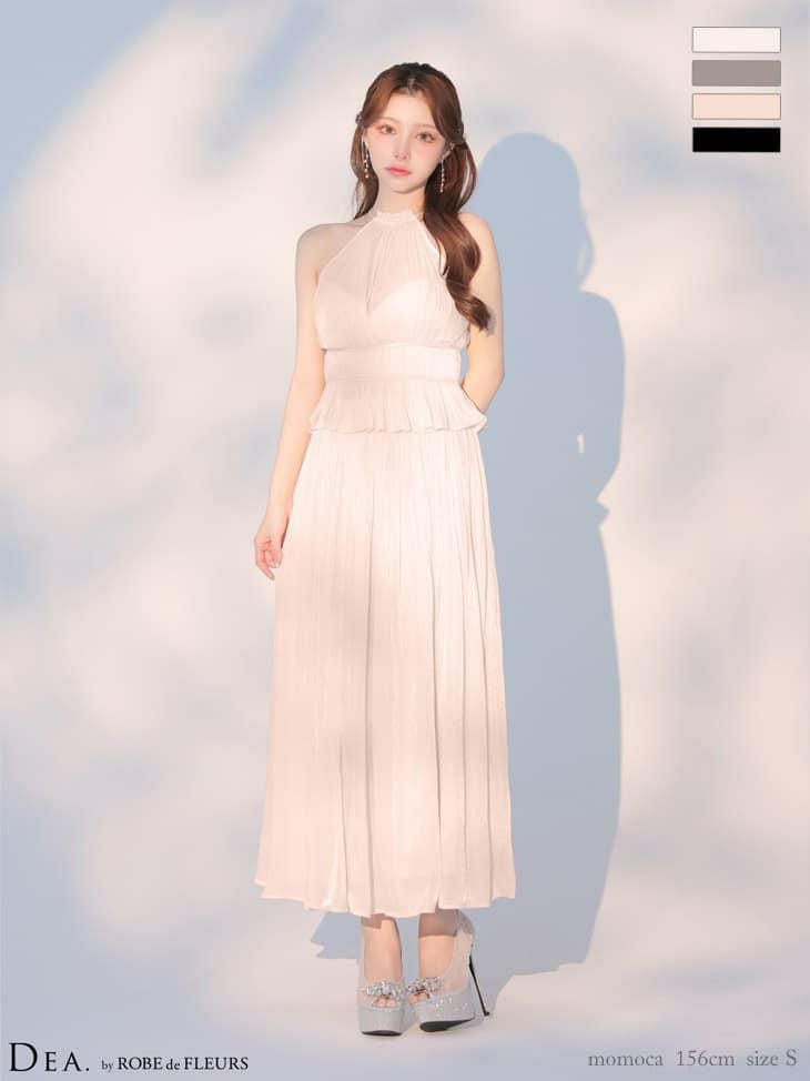 DEA. ディア バイ ローブドフルール 【XS～Lサイズあり】 ラメシフォンプリーツホルターネックツーピースロングキャバドレス de4344-c