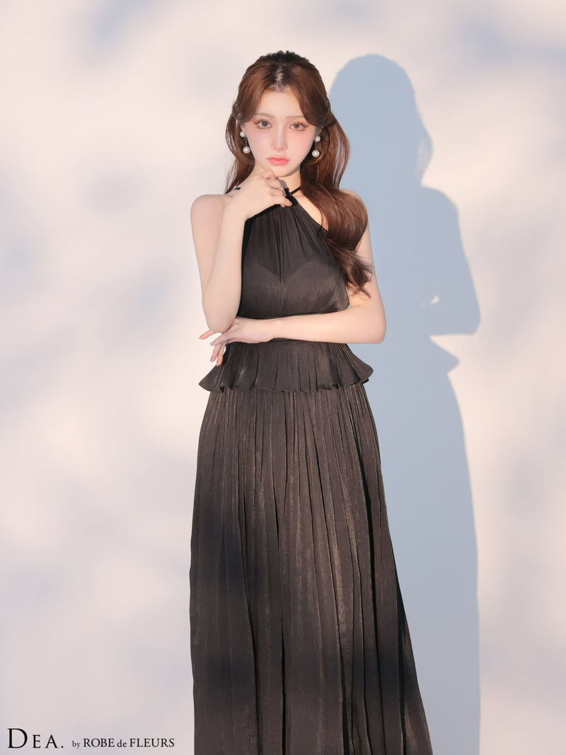 DEA. ディア バイ ローブドフルール 【XS～Lサイズあり】 ラメシフォンプリーツホルターネックツーピースロングキャバドレス de4344-c