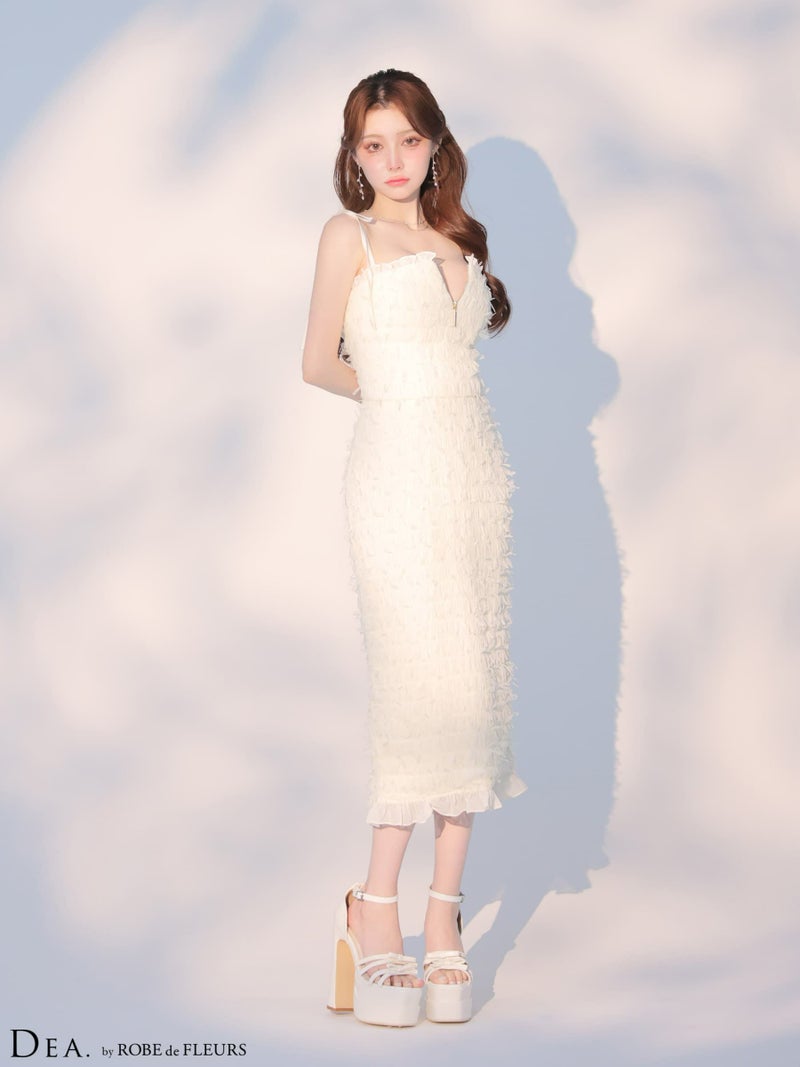 DEA. ディア バイ ローブドフルール 立体チュールフロントジップタイトツーピースキャバドレス de4348-c