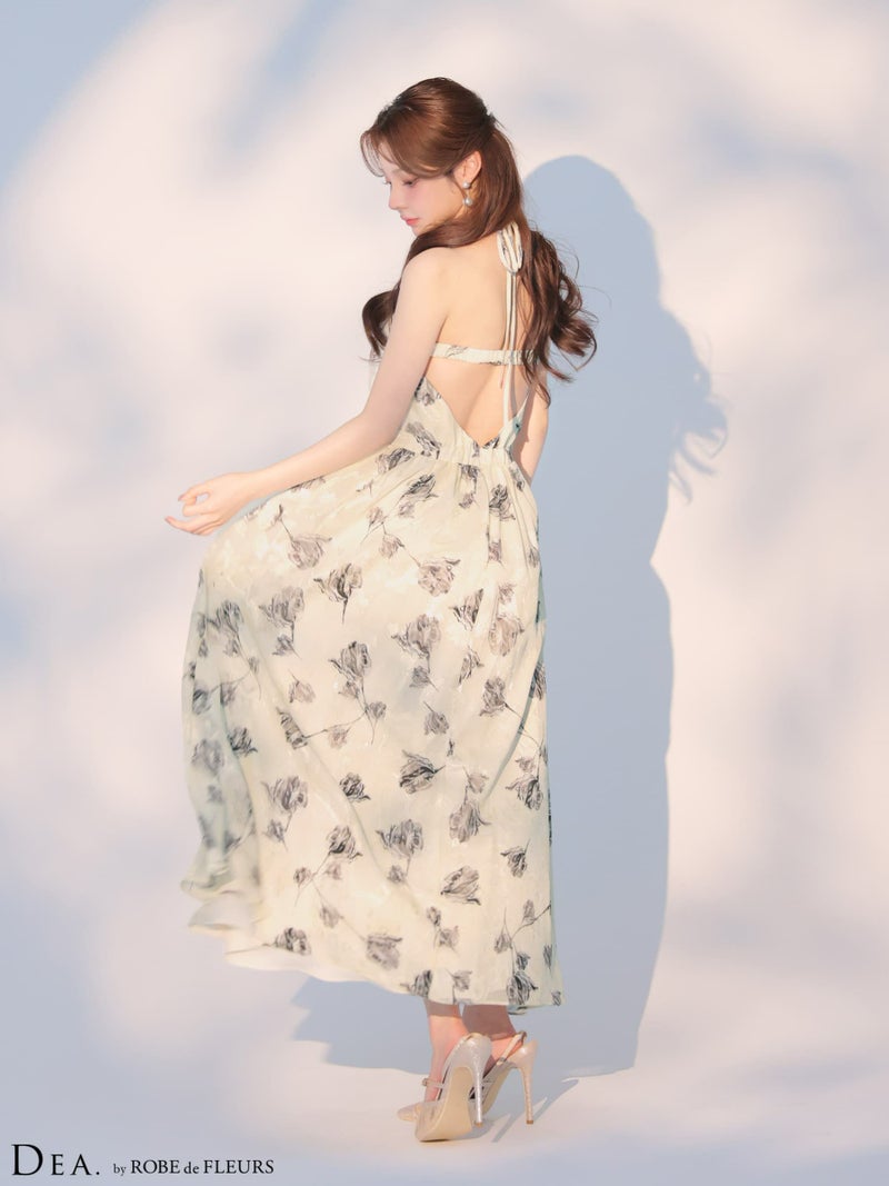 DEA. ディア バイ ローブドフルール 【XS～Lサイズあり】フラワージャガードシフォンホルターネックロングキャバドレス de4642-c