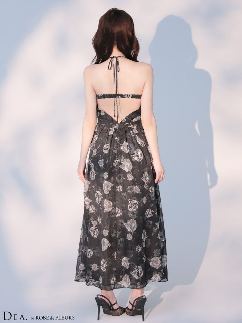 DEA. ディア バイ ローブドフルール 【XS～Lサイズあり】フラワージャガードシフォンホルターネックロングキャバドレス de4642-c