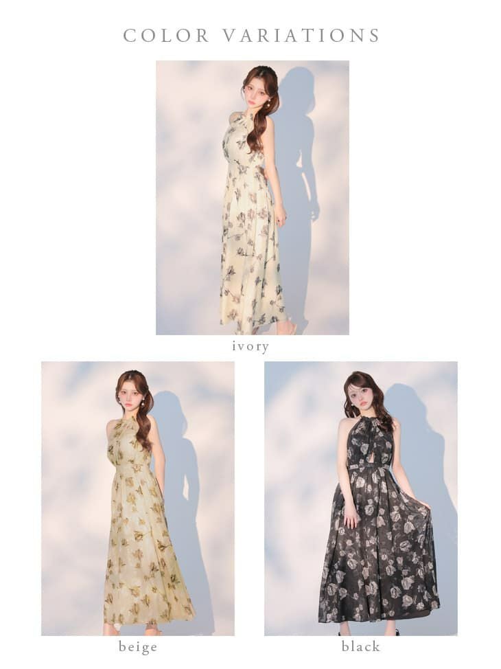 DEA. ディア バイ ローブドフルール 【XS～Lサイズあり】フラワージャガードシフォンホルターネックロングキャバドレス de4642-c