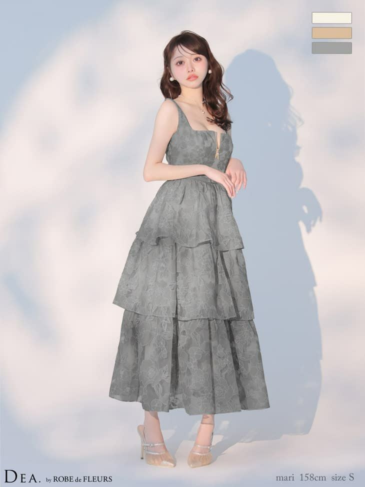 DEA. ディア バイ ローブドフルール 【XS～Lサイズあり】 オーガンジーフラワーティアードロングキャバドレス de4171-c