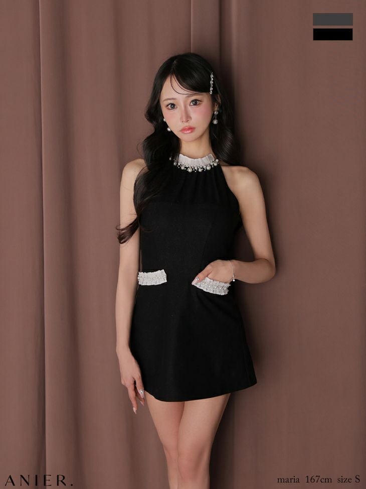 ROBE de FLEURS anier.ROBE ローブドフルール アニエルローブ 【XSサイズあり】 Glitter flannel halter pearl mini dress グリッターフランネルホルターパールミニドレス fm-anier4057