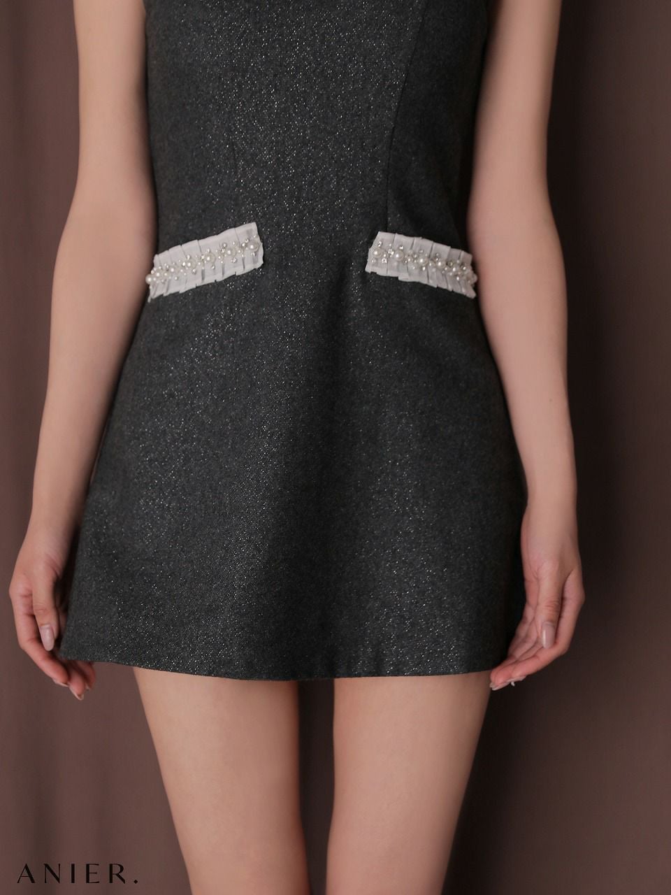 ROBE de FLEURS anier.ROBE ローブドフルール アニエルローブ 【XSサイズあり】 Glitter flannel halter pearl mini dress グリッターフランネルホルターパールミニドレス fm-anier4057
