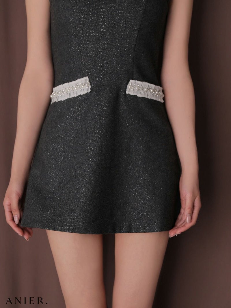 ROBE de FLEURS anier.ROBE ローブドフルール アニエルローブ 【XSサイズあり】 Glitter flannel halter pearl mini dress グリッターフランネルホルターパールミニドレス fm-anier4057
