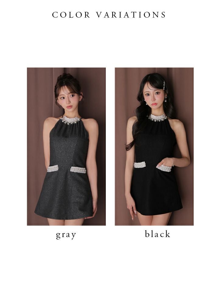 ROBE de FLEURS anier.ROBE ローブドフルール アニエルローブ 【XSサイズあり】 Glitter flannel halter pearl mini dress グリッターフランネルホルターパールミニドレス fm-anier4057