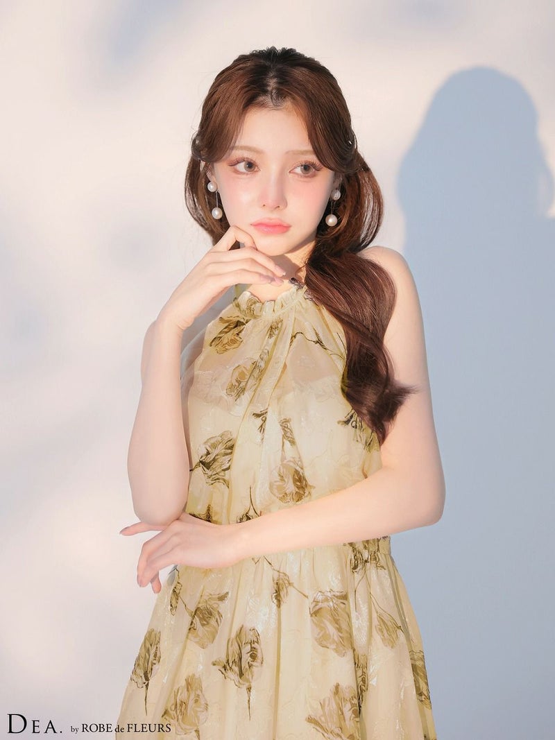 DEA. ディア バイ ローブドフルール 【XS～Lサイズあり】フラワージャガードシフォンホルターネックロングキャバドレス de4642