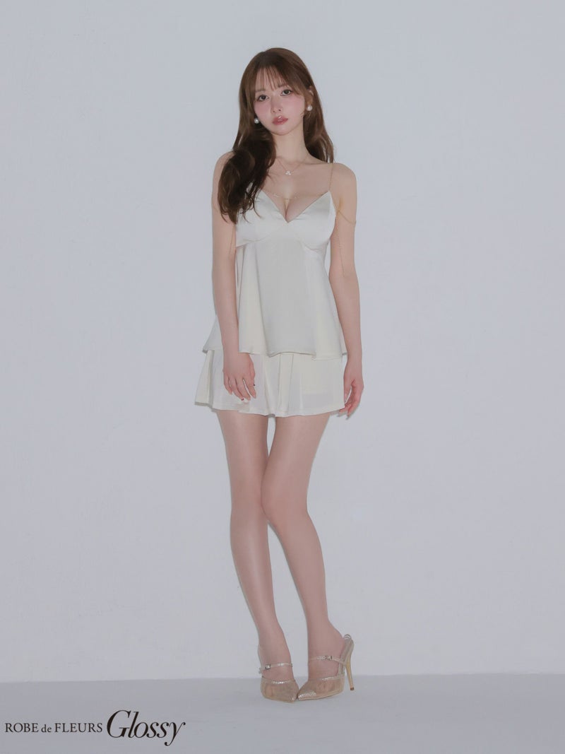 Glossy ローブドフルールグロッシー 【XSサイズあり】 チェーンサテンセットアップミニキャバドレス gl4640