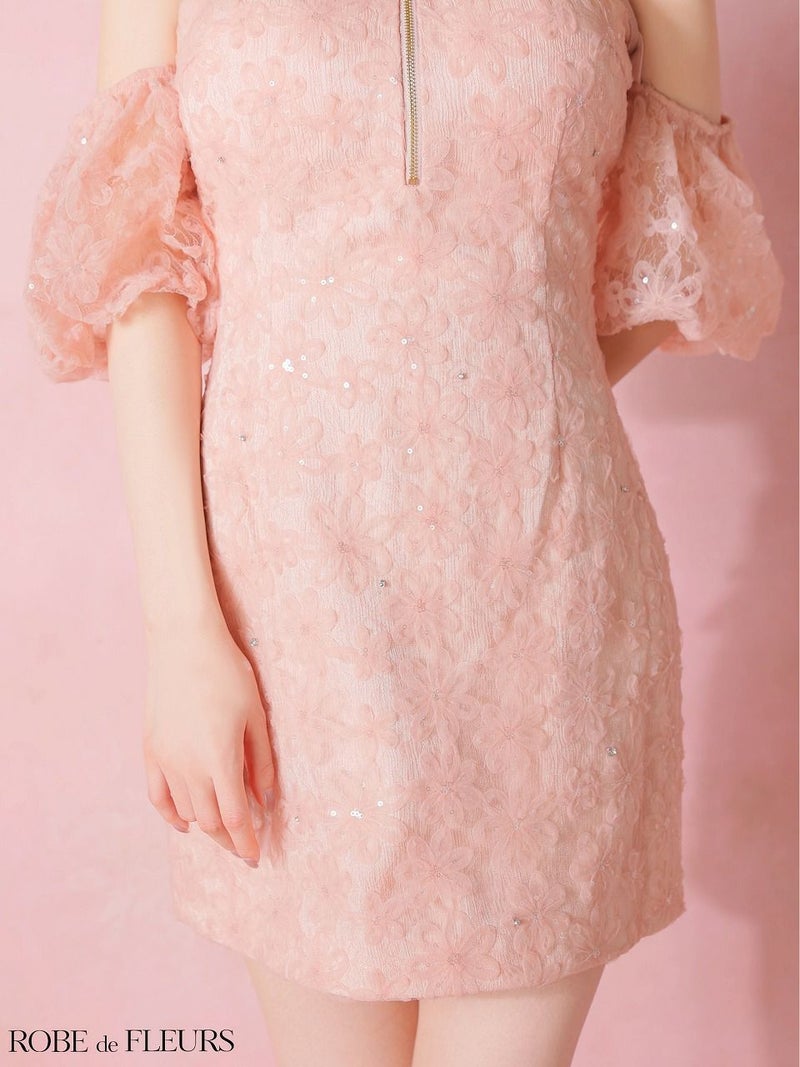ROBE de FLEURS ローブドフルール 【XSサイズあり】 フラワーレースラメチュールホルタータイトミニキャバドレス fm4404
