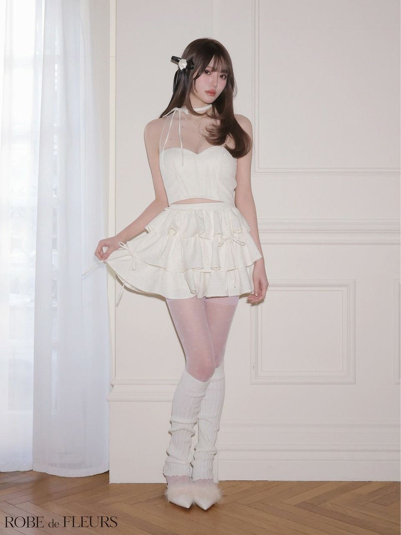 ROBE de FLEURS ローブドフルール 【XSサイズあり】 ストーンワンショルティアードツーピースミニキャバドレス fm4152