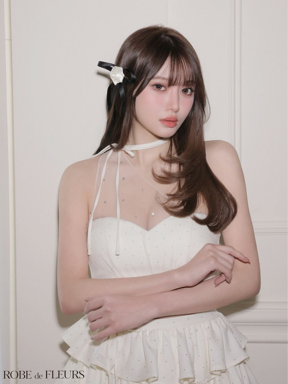 ROBE de FLEURS ローブドフルール 【XSサイズあり】 ストーンワンショルティアードツーピースミニキャバドレス fm4152