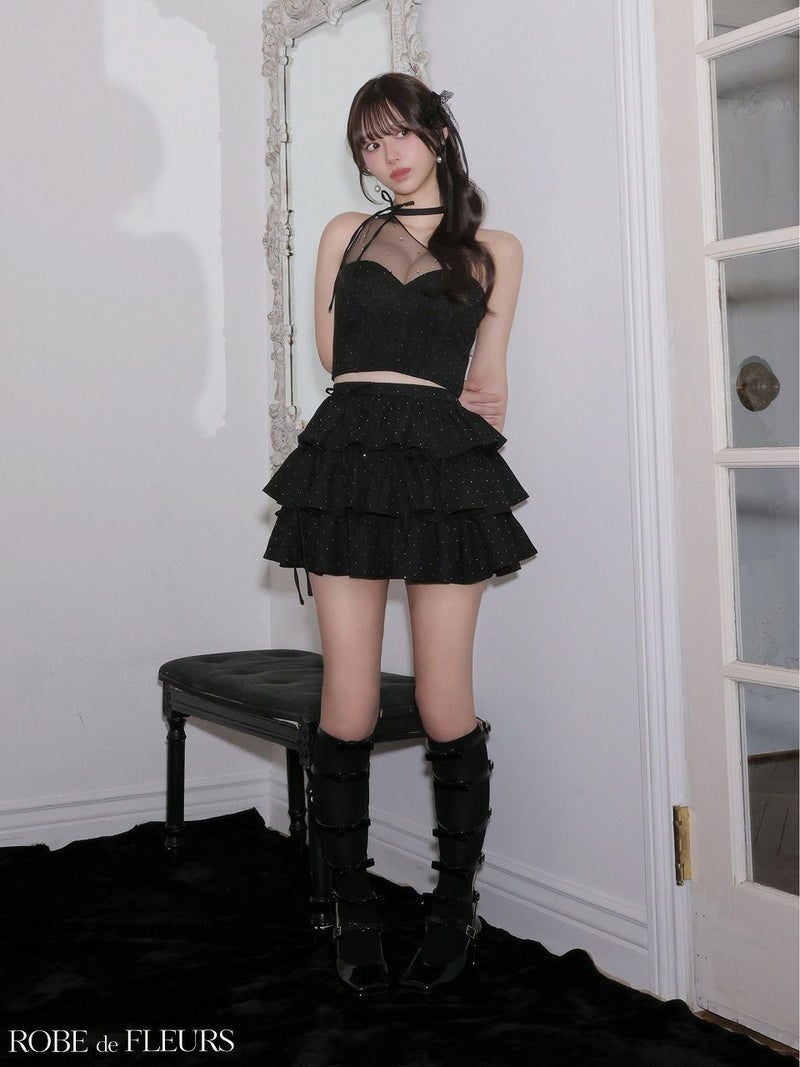 ROBE de FLEURS ローブドフルール 【XSサイズあり】 ストーンワンショルティアードツーピースミニキャバドレス fm4152