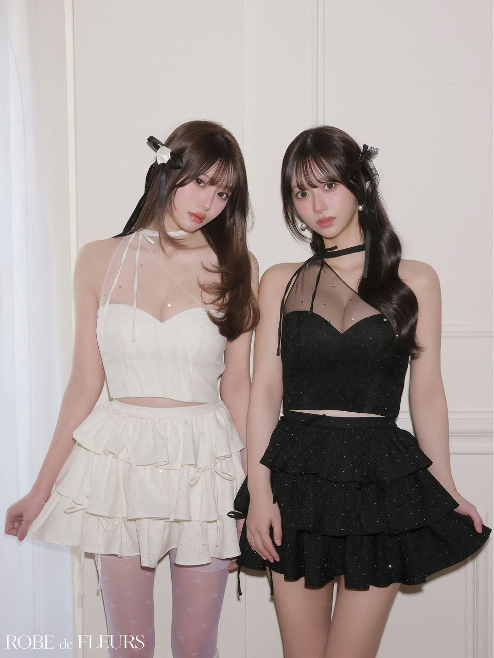ROBE de FLEURS ローブドフルール 【XSサイズあり】 ストーンワンショルティアードツーピースミニキャバドレス fm4152