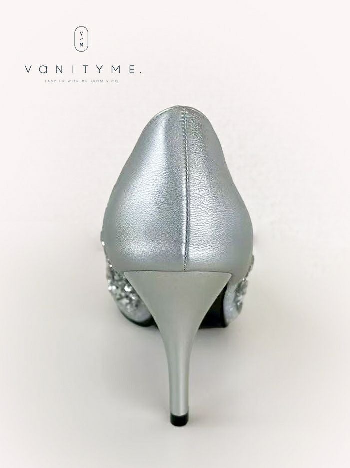 haremode ビジュー ポインテッドトゥ パンプス  ベージュ・ブラック・シルバー vsh-am-3427
