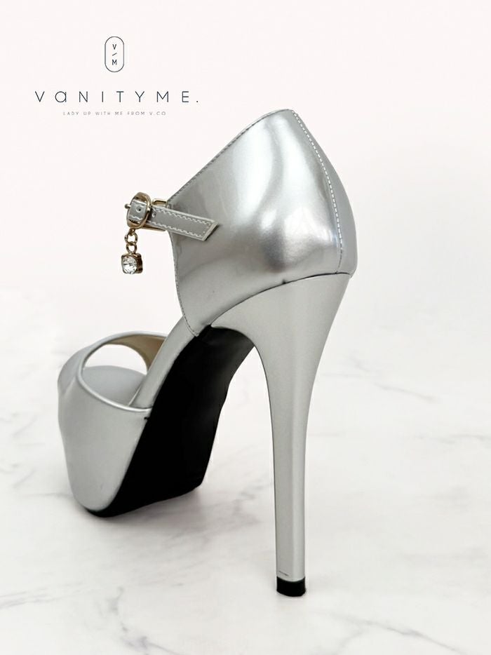 BENEDETTA エナメル オープントゥ ハイヒール ストラップ パンプス  ベージュ・ブラック・シルバー vsh-am-3428