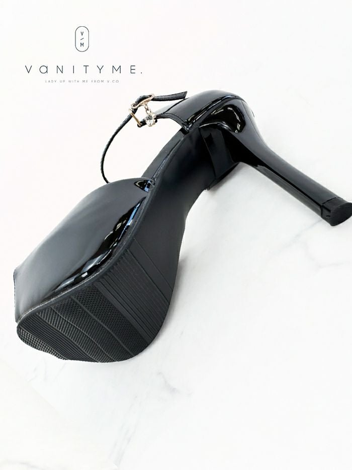 BENEDETTA エナメル オープントゥ ハイヒール ストラップ パンプス  ベージュ・ブラック・シルバー vsh-am-3428