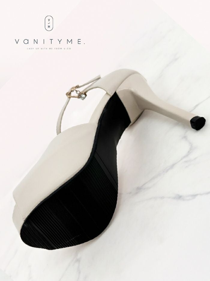 BENEDETTA エナメル オープントゥ ハイヒール ストラップ パンプス  ベージュ・ブラック・シルバー vsh-am-3428