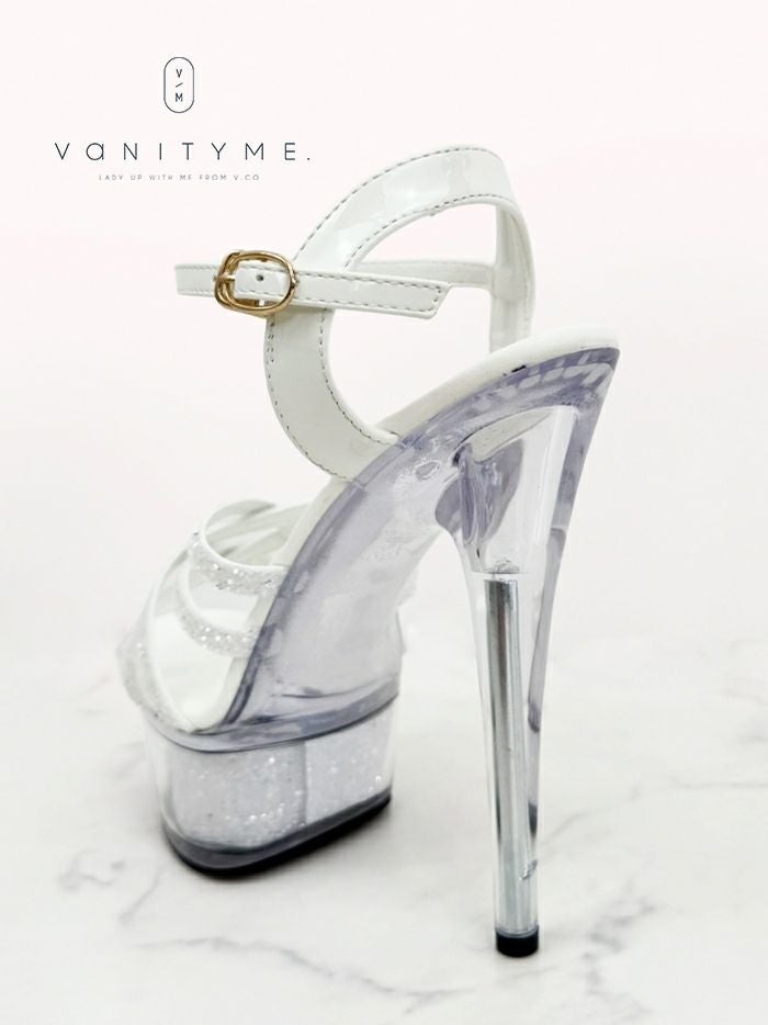 BENEDETTA グリッターラメ ハイヒール ストラップ サンダル  シルバー・ホワイト vsh-am-3429